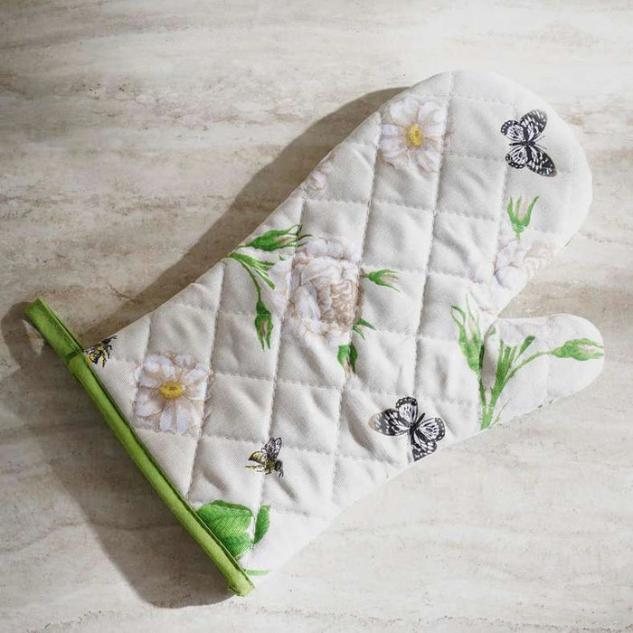 Rose Garden Oven Mitten - White Green