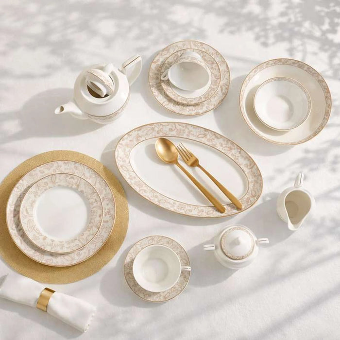 Rosetta 49-Piece New Bone China Dinner Set - White & Beige