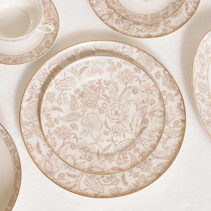 Rosetta 49-Piece New Bone China Dinner Set - White & Beige