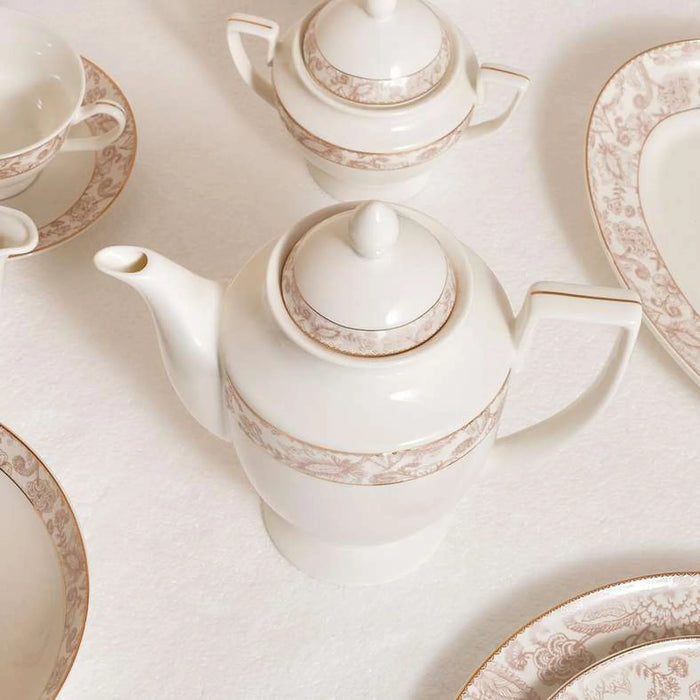 Rosetta 49-Piece New Bone China Dinner Set - White & Beige