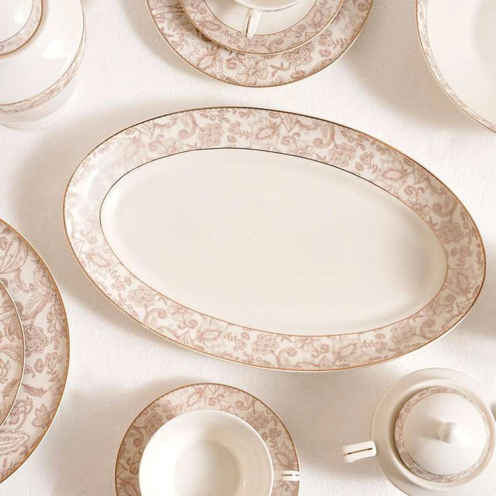 Rosetta 49-Piece New Bone China Dinner Set - White & Beige