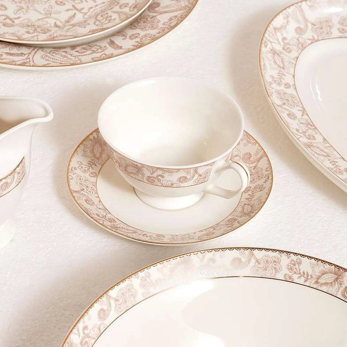 Rosetta 49-Piece New Bone China Dinner Set - White & Beige