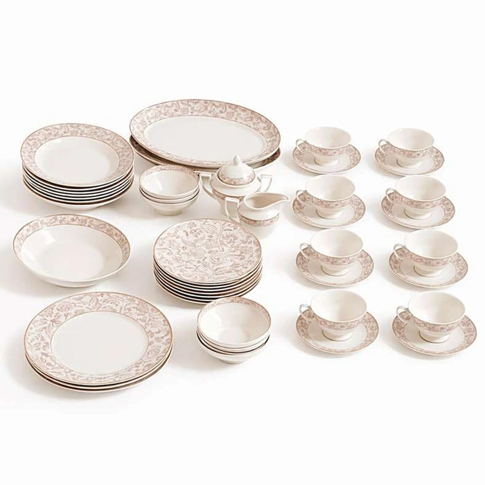 Rosetta 49-Piece New Bone China Dinner Set - White & Beige