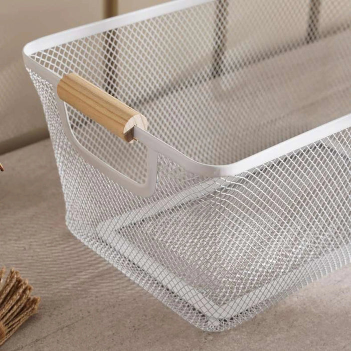 Rosie Storage  Wire Basket With Wooden Handle  37.5X24X16Cm - White Pan Home