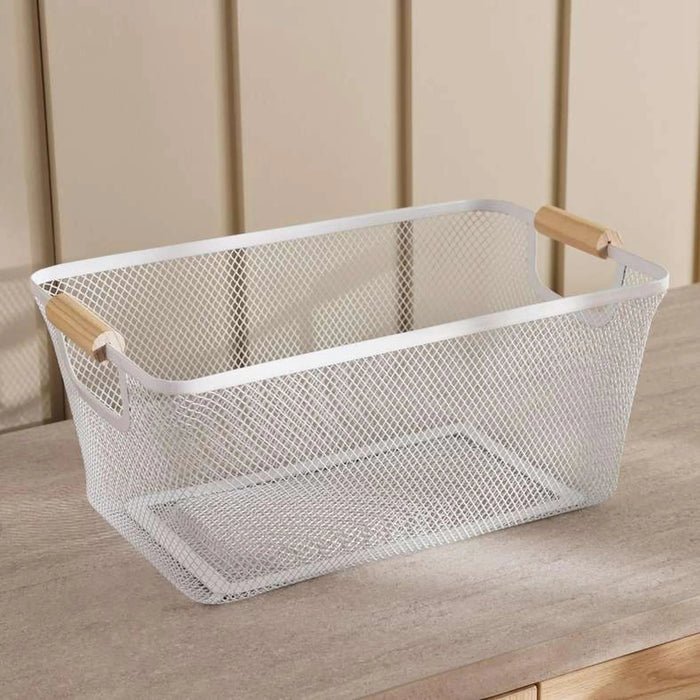 Rosie Storage  Wire Basket With Wooden Handle  37.5X24X16Cm - White Pan Home
