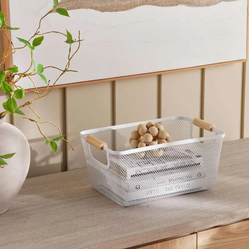 Rosie Storage Wire Basket  With Wooden Handle33.5X22X15Cm - White Pan Home