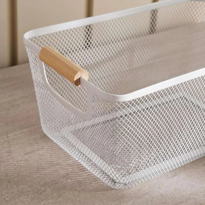 Rosie Storage Wire Basket  With Wooden Handle33.5X22X15Cm - White Pan Home