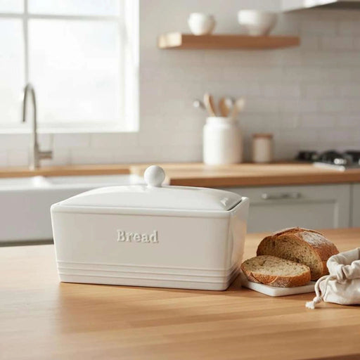 Rovill Ceramic Bread Bin 30.5X18X18cm - White Pan Home