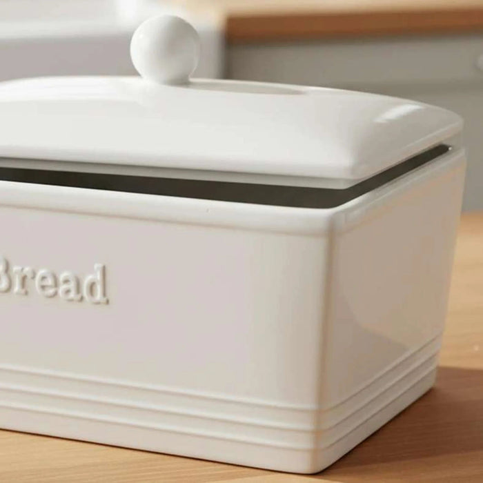 Rovill Ceramic Bread Bin 30.5X18X18cm - White Pan Home