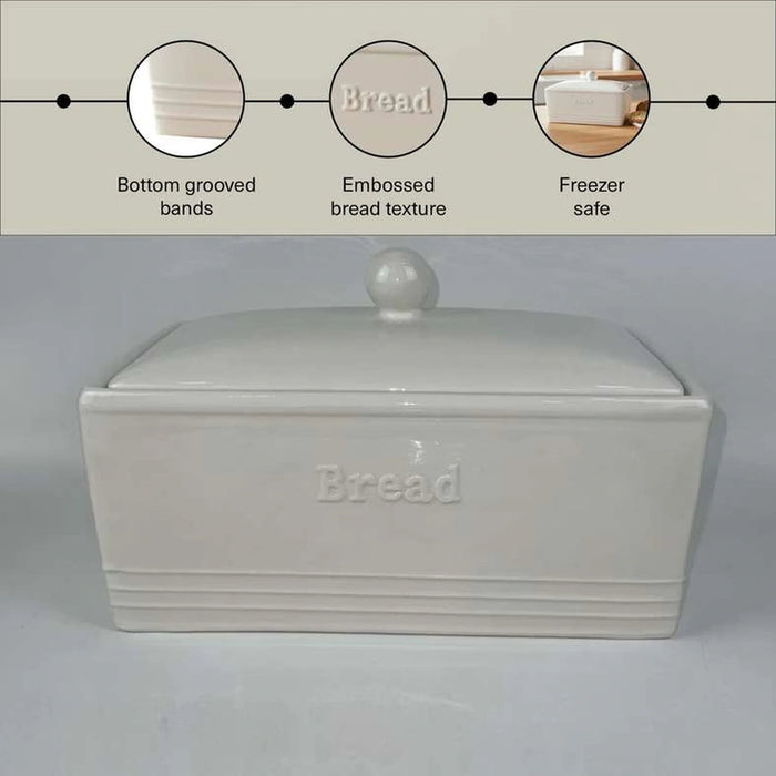 Rovill Ceramic Bread Bin 30.5X18X18cm - White Pan Home