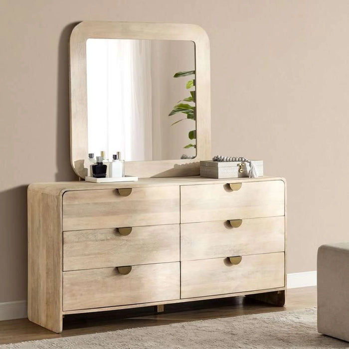 Roxanne Dresser With 6 Drawer & Mirror Solid Wood - Natural