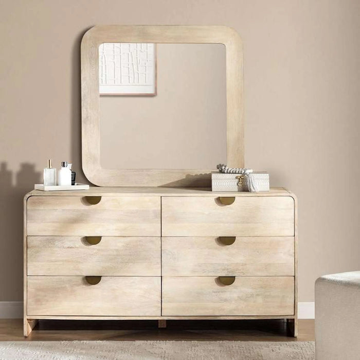 Roxanne Dresser With 6 Drawer & Mirror Solid Wood - Natural