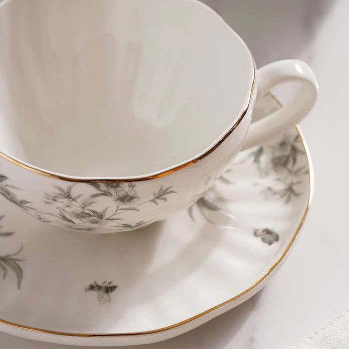 Royal Garden Porcelain Tea Cup And Saucer 250Ml - White Grey Pan Home