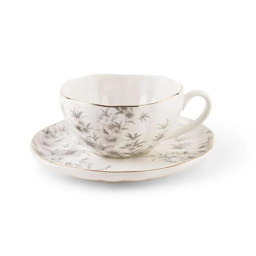 Royal Garden Porcelain Tea Cup And Saucer 250Ml - White Grey Pan Home