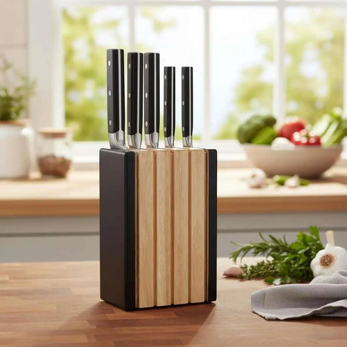 Runo 5-Piece Knife Block Set -Black & Chrome