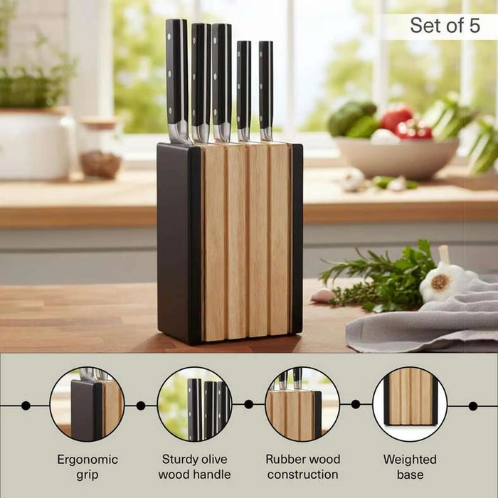 Runo 5-Piece Knife Block Set -Black & Chrome