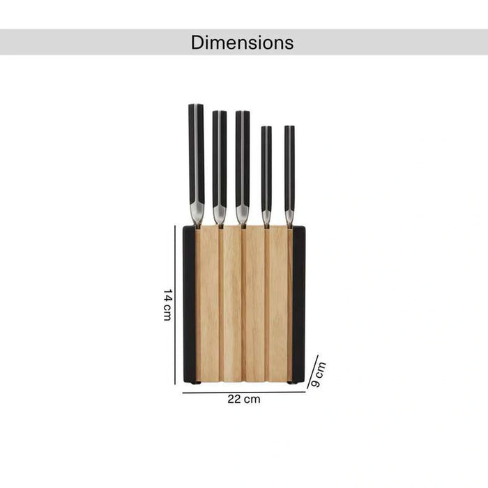 Runo 5-Piece Knife Block Set -Black & Chrome
