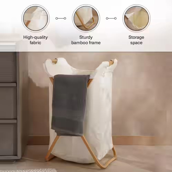 Safiyah Bamboo Frame Laundry Hamper 46X38X66Cm - Natural