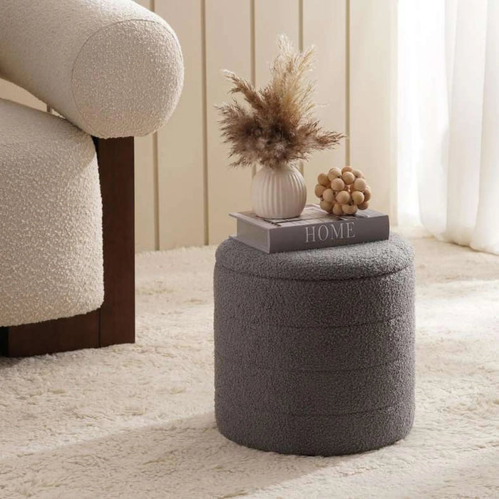 Sahara Boucle Pouf With Storage 35X35X38Cm - Grey Pan Home