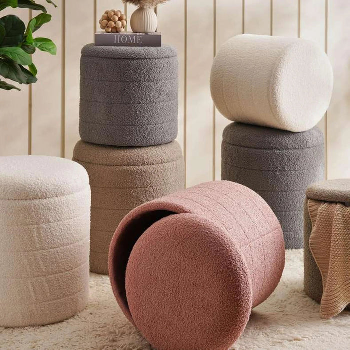 Sahara Boucle Pouf With Storage 35X35X38Cm - Grey Pan Home