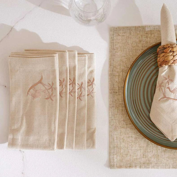 Sahara Stitch Cotton Linen 6Piece Napkin Set 45X45Cm - Natural/Gold