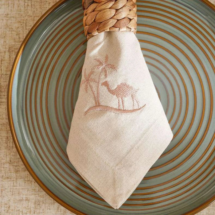 Sahara Stitch Cotton Linen 6Piece Napkin Set 45X45Cm - Natural/Gold