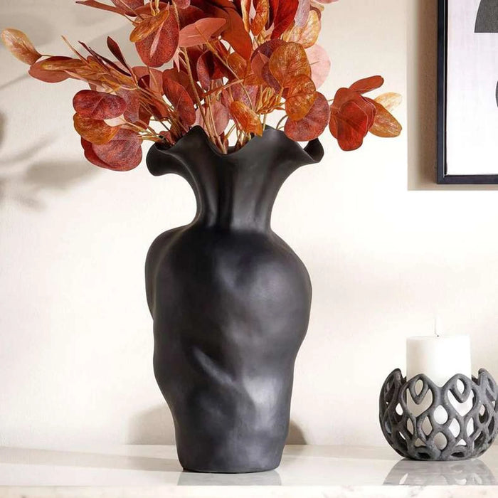 Saja Handmade Faceted Ceramic Vase 22X22X36.5Cm - Black