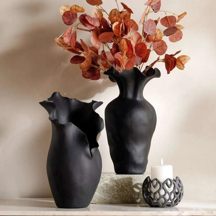Saja Handmade Faceted Ceramic Vase 22X22X36.5Cm - Black
