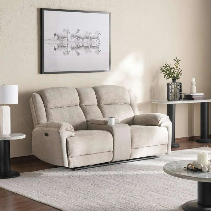 Samwise 2 Seater Recliner Sofa Console With Cup Holder - Beige Pan Home