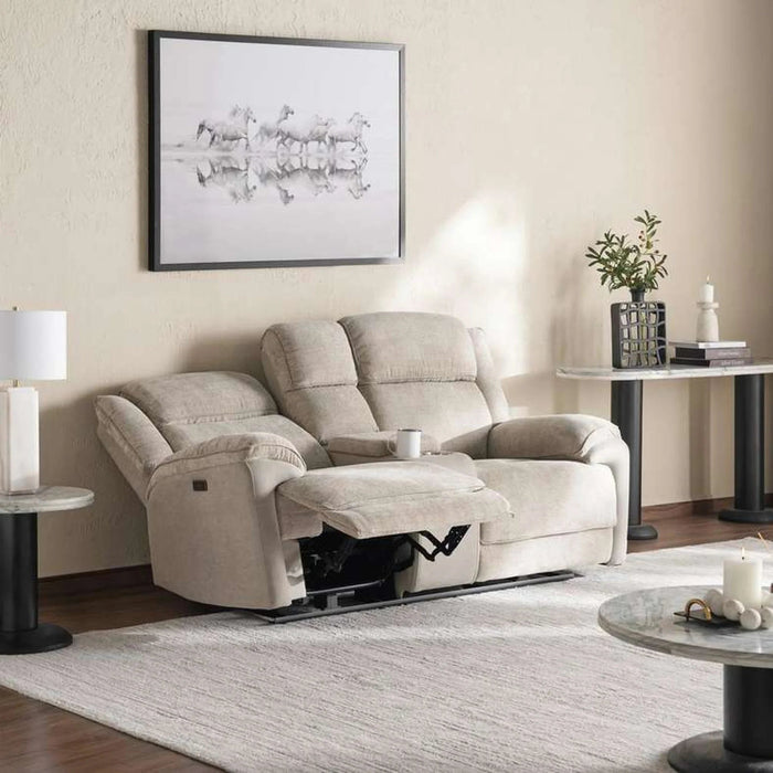 Samwise 2 Seater Recliner Sofa Console With Cup Holder - Beige Pan Home