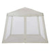 Beige outdoor canopy tent with mesh sides on a white background
