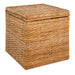 Woven storage basket with a lid on a white background
