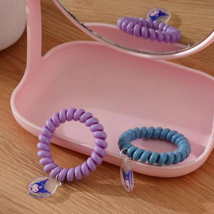 Sanrio Kuromi Spiral Hair Ties With Rounded Charms 6.5X13.5Cm-Blue/Purple