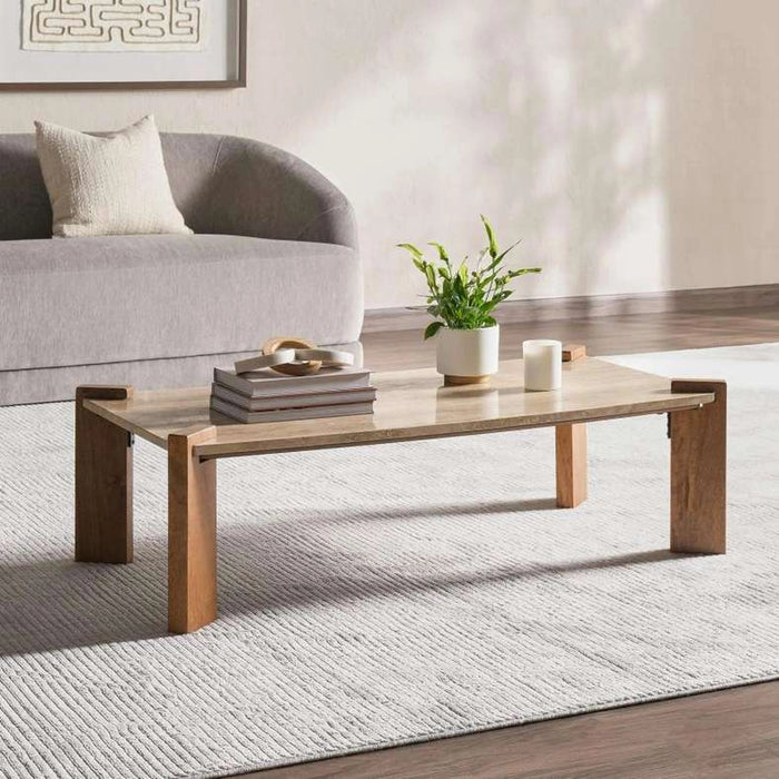 Santani Coffee Table Traventine - White & Natural