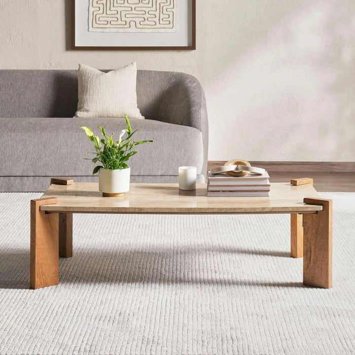 Santani Coffee Table Traventine - White & Natural