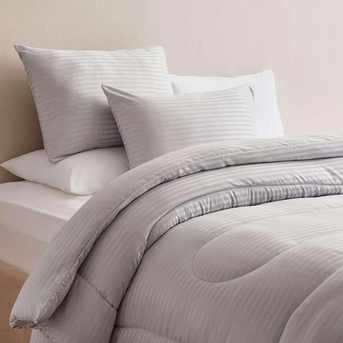 Satin Stripe 3-Piece Full Comforter Set 160X220Cm - Silver