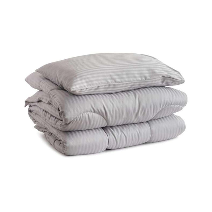 Satin Stripe 3-Piece Full Comforter Set 160X220Cm - Silver