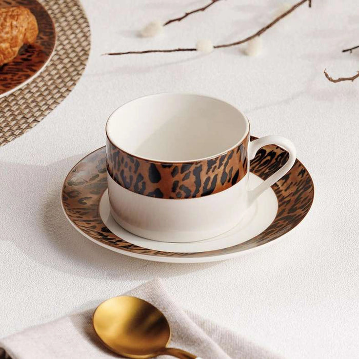 Savanna New Bone China Tea Cup & Saucer 220Ml -Warm Gold & Black