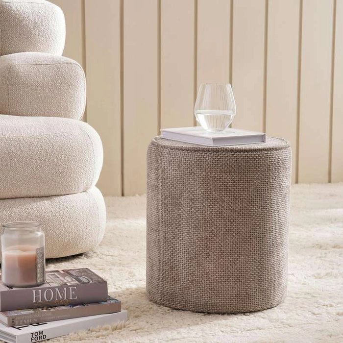 Savannah Polyester Chenile Pouf 38Cm - Taupe Pan Home