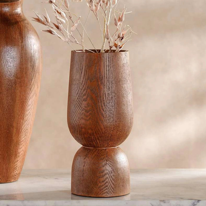 Scandic Polyresin Decor Vase With Wood Finish 16X16X35Cm - Brown