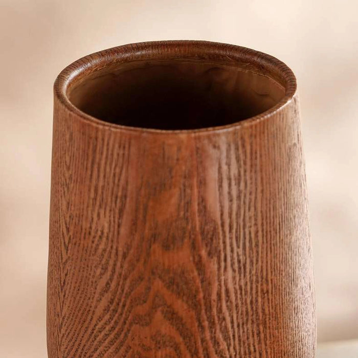 Scandic Polyresin Decor Vase With Wood Finish 16X16X35Cm - Brown