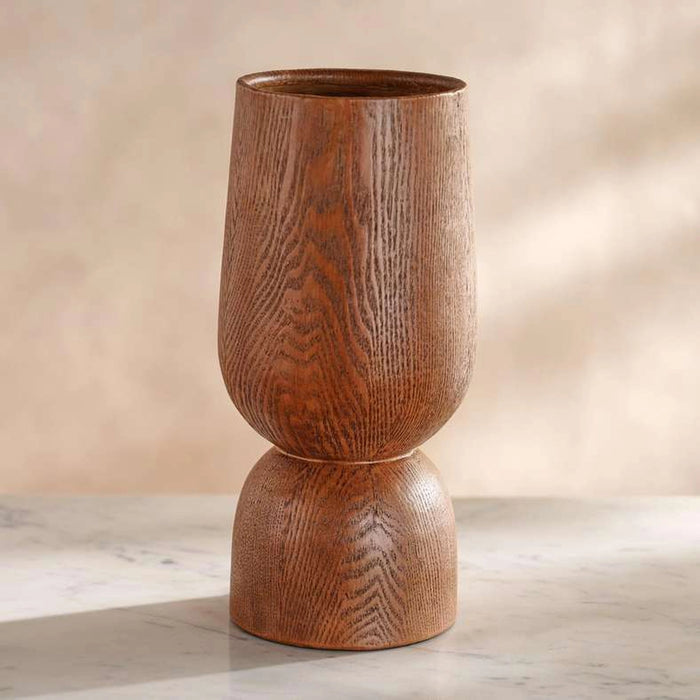 Scandic Polyresin Decor Vase With Wood Finish 16X16X35Cm - Brown