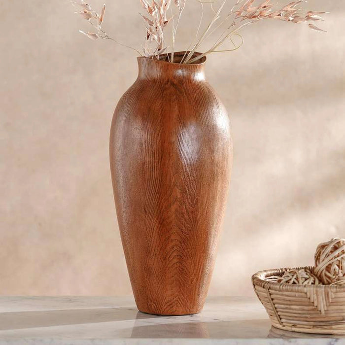 Scandic Polyresin Decor Vase With Wood Finish 20.5X20.5X45Cm - Brown