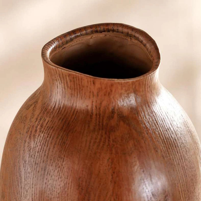 Scandic Polyresin Decor Vase With Wood Finish 20.5X20.5X45Cm - Brown