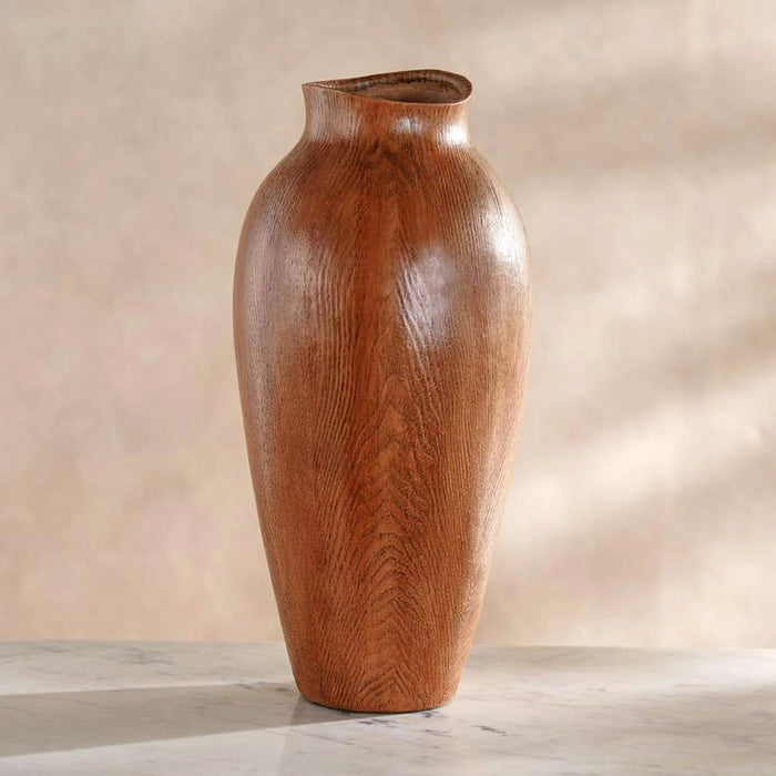 Scandic Polyresin Decor Vase With Wood Finish 20.5X20.5X45Cm - Brown