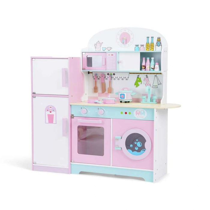 Scarlet Kids Wooden Kitchen Set With Refrigerator 101X30X101Cm - Pink