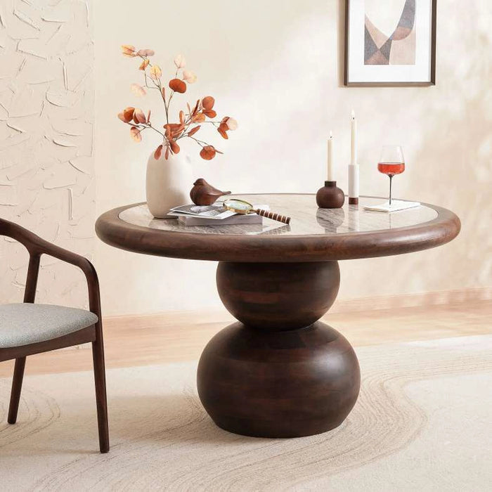 Scepter 4 Seater Round Dining Table Marble - Brown