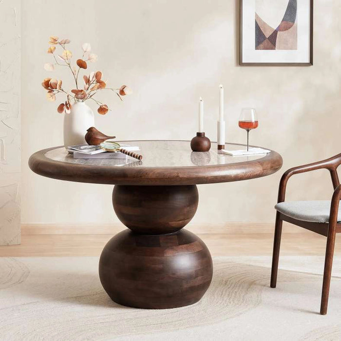 Scepter 4 Seater Round Dining Table Marble - Brown