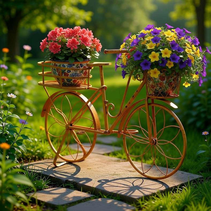 Secoya Metal Bicycle 2 Pots Planter Stand 105X28X73Cm - Yellow