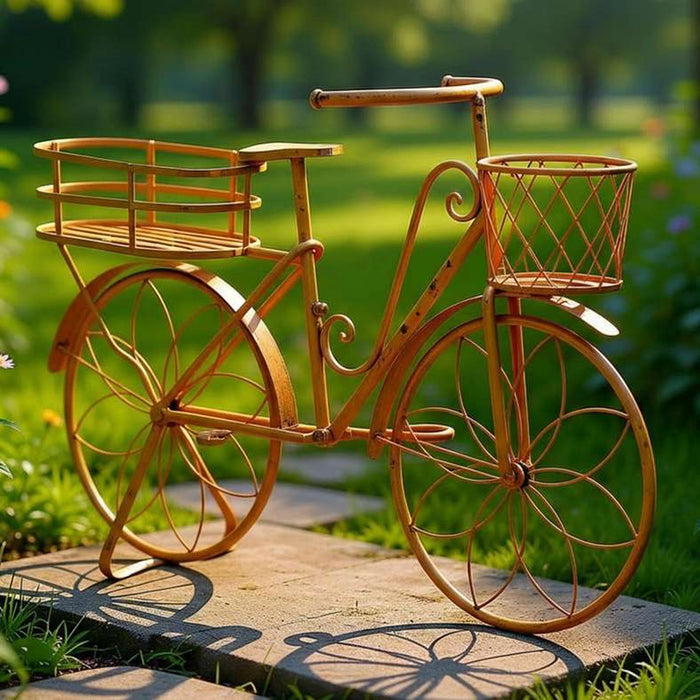 Secoya Metal Bicycle 2 Pots Planter Stand 105X28X73Cm - Yellow